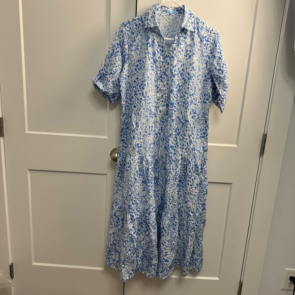 J.McLaughlin Janelle Silk-Blend Dress Blue White Size Small Easter Spring Summer - Picture 2 of 14